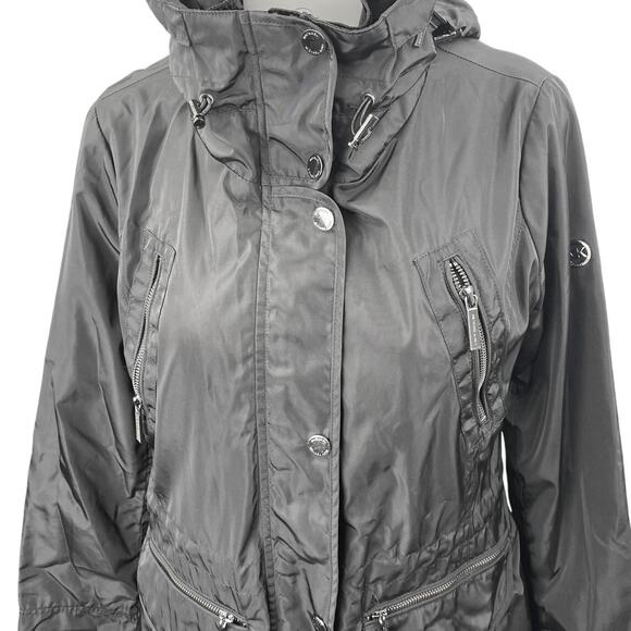 Michael Kors Women's Black Full Zip Drawstring Hoodie Hooded Rain Coat Jacket S - Picture 4 of 7
